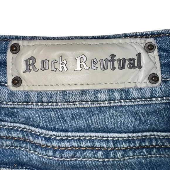 Rock Revival Women’s Jeans Size 28 Blue Bootcut Fluer-De-Lis Denim Stretch Fade - Picture 7 of 13